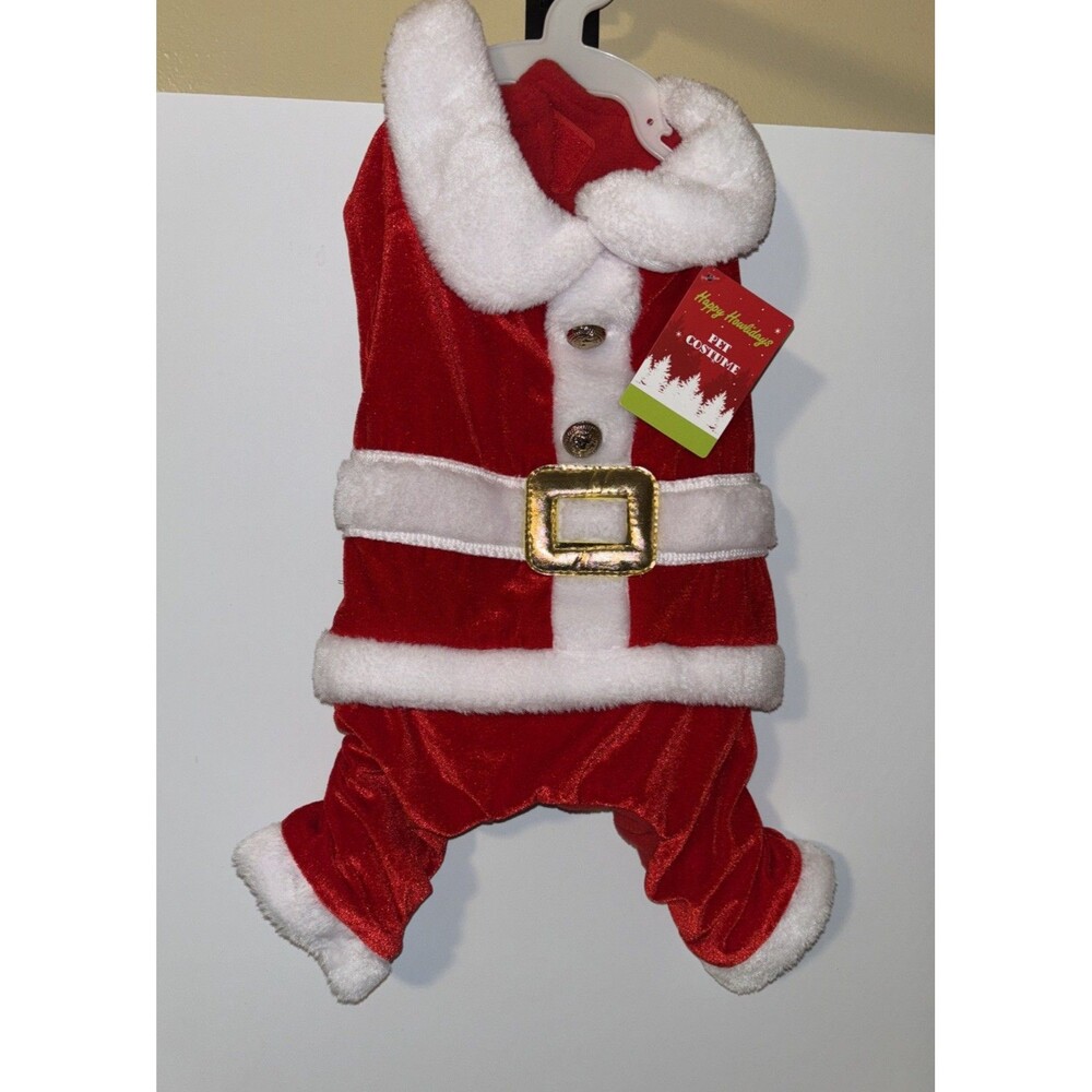 Pet Holiday Christmas SANTA CLAUS Suit COSTUME Red Size S Back Length 12" New